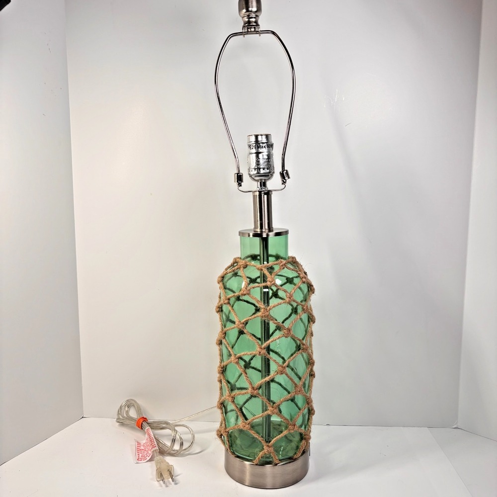 Glass Fishing Float Table Lamp Green Coastal Decor 3-way Dimmable touch USB port